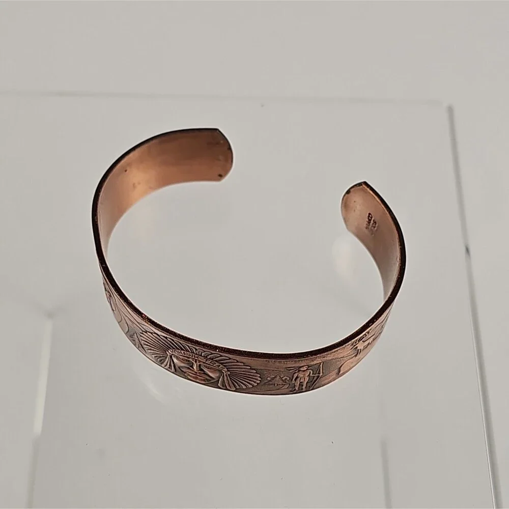 Vintage Mohawk Trail Solid Copper Cuff Bracelet Native American Souvenir